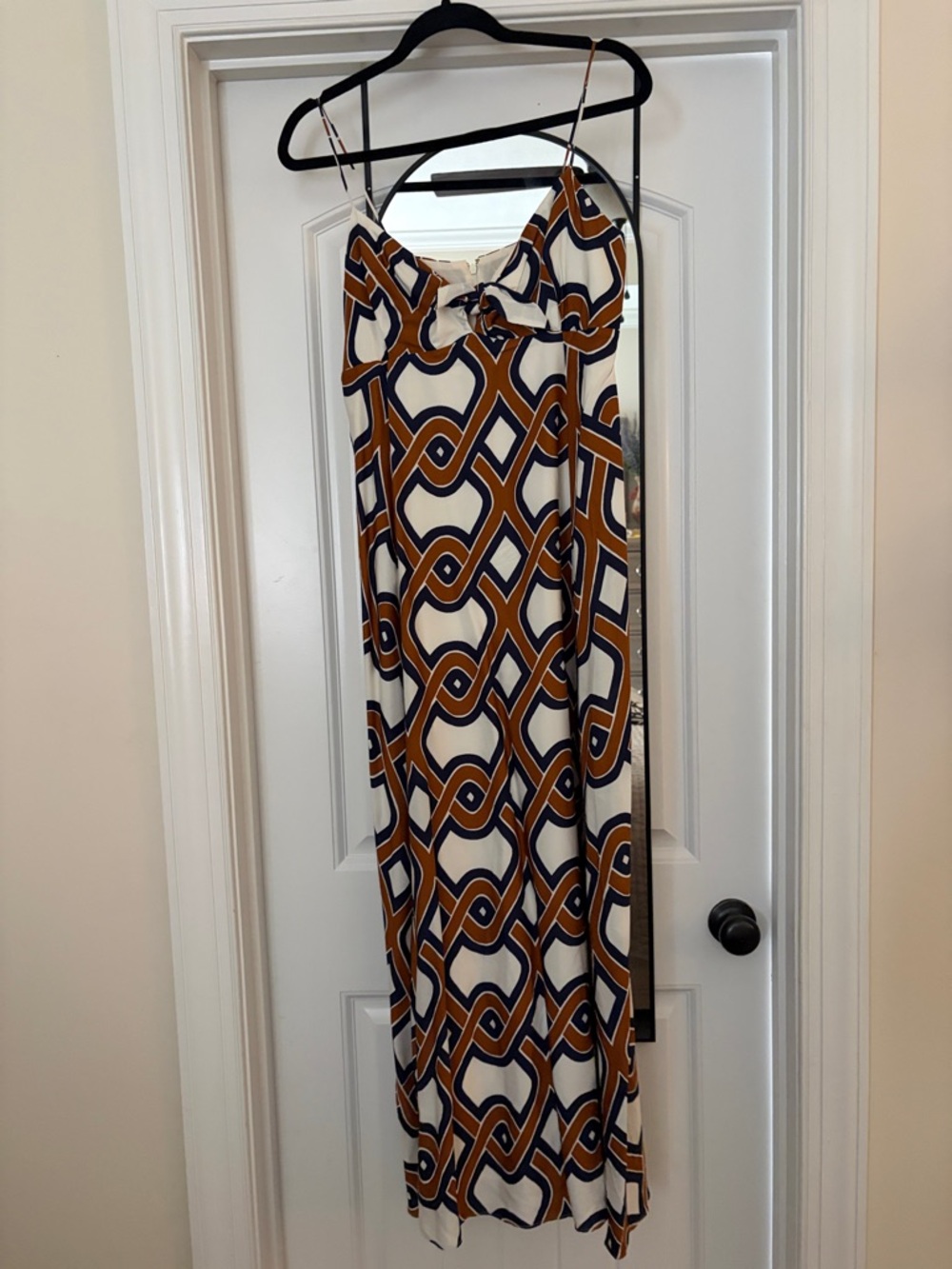 SEZANE Geometric Print Spaghetti Strap Maxi Dress - White & Brown